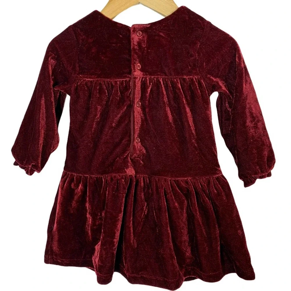 JOY burgundy velvet long‎ sleeve dress with bow 12m